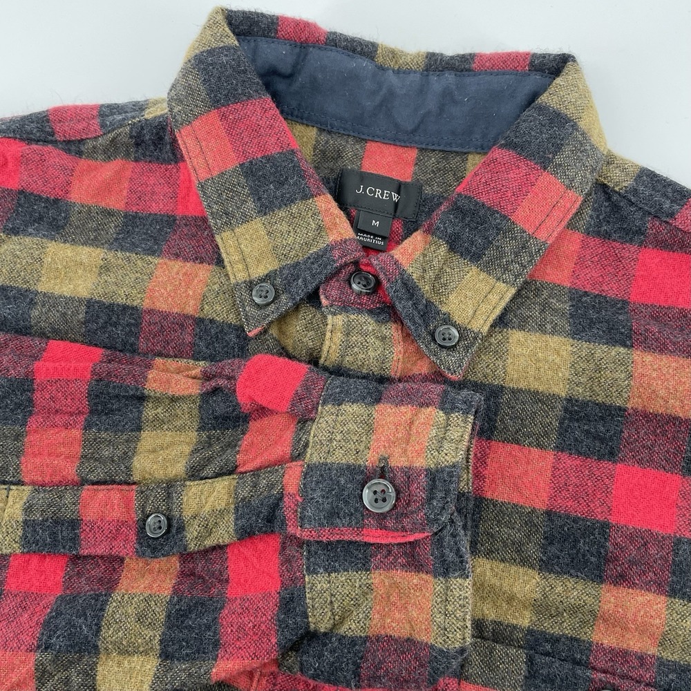 J. Crew Men's Size Medium Plaid Flannel Shirt Wool Blend Suede Elbow Patches